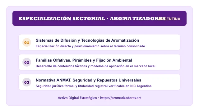 Pilares temáticos y especialización sectorial de Aroma Tizadores en Argentina